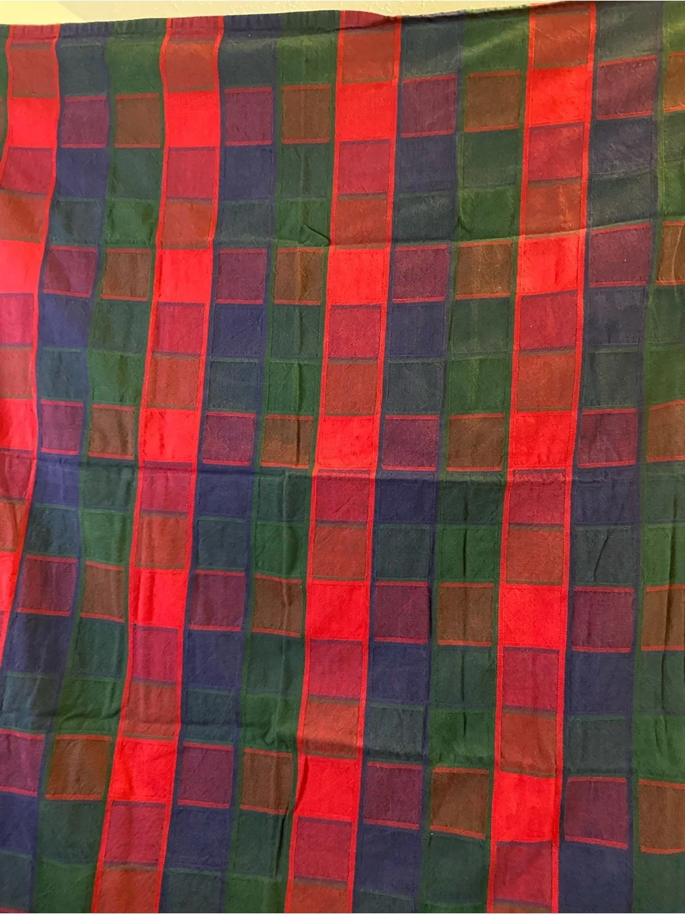 Vintage Tablecloth Bold Checkerboard Plaid 48” X 48’ Square Red Green Blue